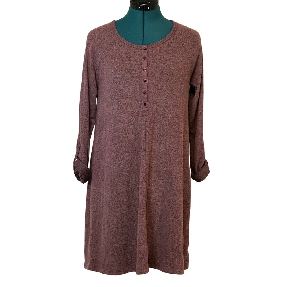 SUPPLY Plum Henley Tunic Dress Women’s Medium Long Sleeve Soft Knit | Fall - Picture 2 of 6